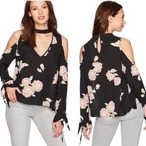 Cupcakes & Cashmere black pink floral halter cold shoulder top size Extra Small